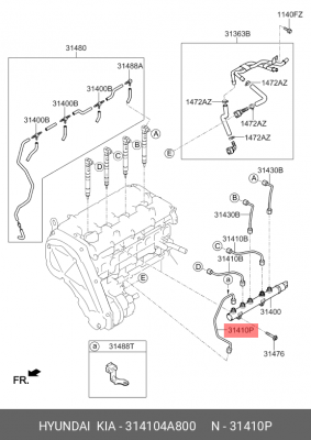 Трубка топливная HYUNDAI HD35 (17-) (D4CB),Starex H-1 (12-) (2.5-A2) к рампе OE 314104A800 HYUNDAI KIA