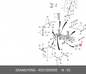 Подушка SSANGYONG Korando (96-),Musso (94-) заднего моста левая OE 4521005000 SSANG YONG