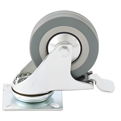 Колесо мебельное d=50мм 35кг платф. поворотное с тормозом резина серый СИБРТЕХ 68719 SIBRTEC