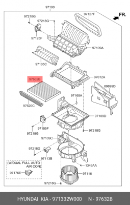 Фильтр воздушный салона HYUNDAI Santa Fe (12-) KIA Optima (10-) OE 971332W000 HYUNDAI KIA