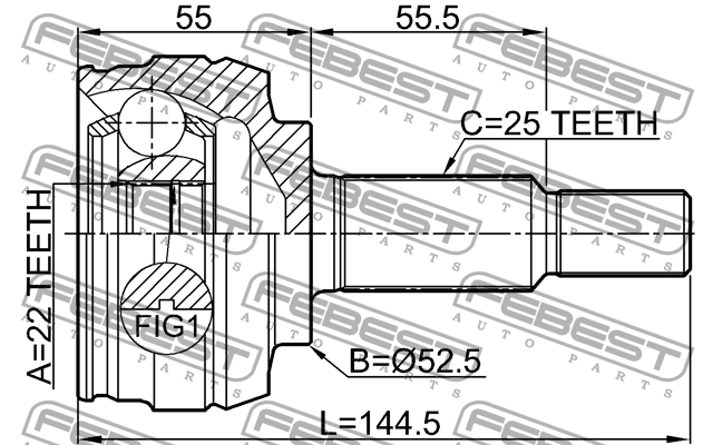 ШРУС НАРУЖНЫЙ 22X52.5X25 подходит для RENAULT MEGANE III 2008-2016 2410-FLUE 2410-FLUE FEBEST
