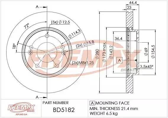 диск тормозной передний!\ KIA Seed/Veloster 1.4/1.6/1.4CRDi 12> BD5182 FREMAX