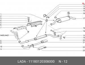 КРОНШТЕЙН КРЕПЛЕНИЯ ГЛУШИТЕЛЯ ВАЗ-1118 (ТМЗ) 11180-1203080-00 LADA VAZ