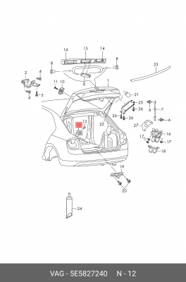 Клин SKODA Octavia стопорный багажного отделения OE 5E5 827 240 VAG