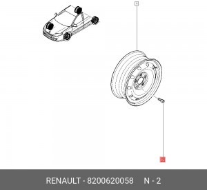 Болт колеса RENAULT M14x1.5x48 OE 8200620058 RENAULT