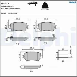 LP1717 колодки дисковые з.\ Opel Astra 1.8-2.2DT/Zafira 2.2i/DTi 01> LP1717 DELPHI