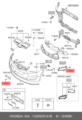 Пистон HYUNDAI Santa Fe крепления бампера переднего OE 1249305167B HYUNDAI KIA