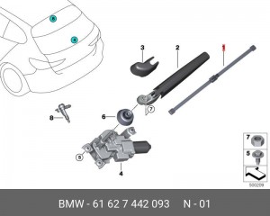 щетка стеклоочистителя! задняя, 350 мм\ BMW 1 F40/ X5 G05 61 62 7 442 093 BMW