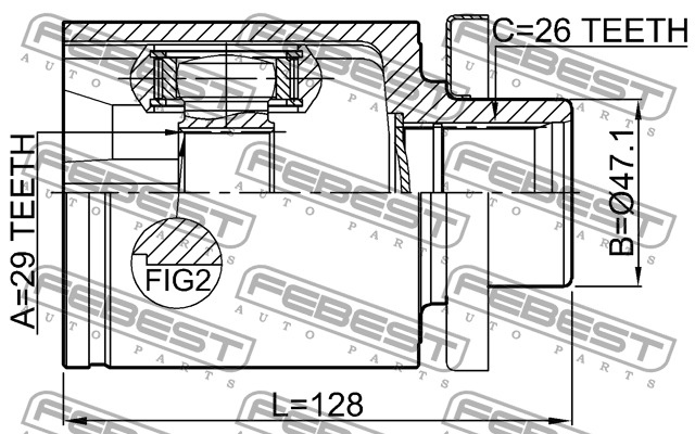ШРУС внутренний левый 29X47.1X26 VW T5 2003-2015 2311-T5ATLH 2311-T5ATLH FEBEST