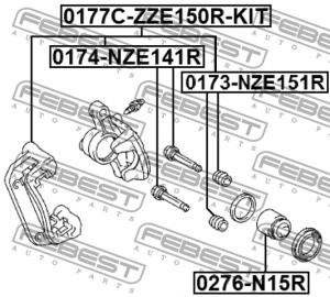 Скоба суппорта задняя комплект 0177C-ZZE150R-KIT 0177C-ZZE150R-KIT FEBEST