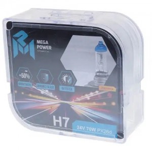 Лампа 24V H7 70W PX26d +50% бокс (2шт.) MEGAPOWER 37033034 MEGA POWER
