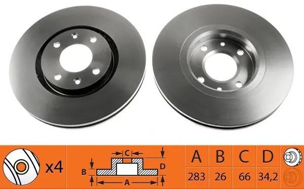 Диск тормозной передний CITROEN BERLINGO (+ESP)/C3/C4/C5/ PEUGEOT 207/307/308 BR BR42104T SB NAGAMOCHI