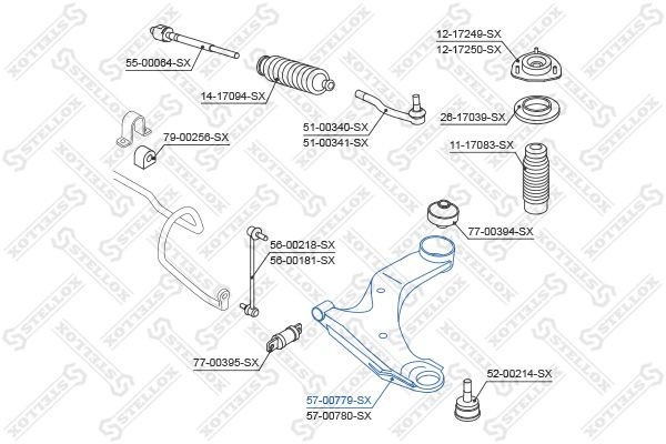 рычаг передний нижний правый!\ Nissan Qashqai J10 07>, Renault Koleos 08> 57-00779-SX STELLOX