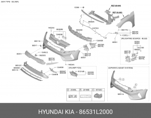 Решетка бампера KIA K5 (20-) переднего нижняя OE 86531L2000 HYUNDAI KIA