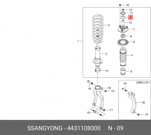 Втулка амортизатора SSANGYONG Actyon (06-),Kyron (05-),Rexton (02-) переднего ве 4431108000 SSANG YONG