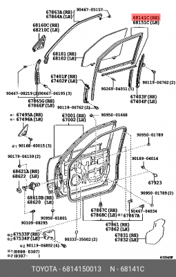 Направляющая стекла передней правой двери 68141-50013 TOYOTA