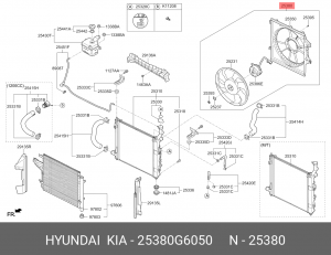 Вентилятор KIA Picanto (17-) (AC+) охлаждения электрический в сборе OE 25380G6050 HYUNDAI KIA