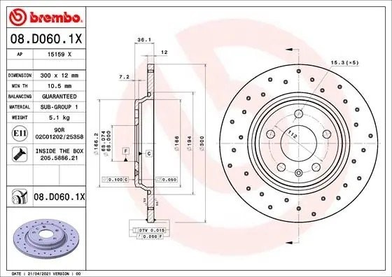Диск тормозной 08.D060.1X 08D0601X BREMBO