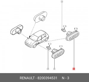 Повторитель поворота ЛАДА Largus RENAULT Logan,Duster правый/левый (в крыло белы 8200394531 RENAULT