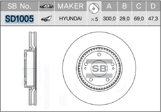 Диск тормозной HYUNDAI ix35,Sonata NF,i40 KIA Sportage (10-) передний (1шт.) SAN SD1005 SANGSIN
