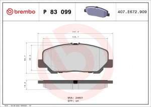 P83099 1287 00 [0446528520] !колодки дисковые п.\ Toyota Previa 2.4/3.5 05> P83099 BREMBO