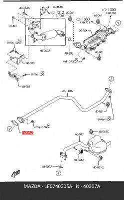 Прокладка MAZDA 3 (04-09) выхлопной системы OE LF07-40-305A MAZDA