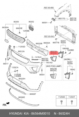 Рамка HYUNDAI Creta фары противотуманной правой OE 86564M0010 HYUNDAI KIA