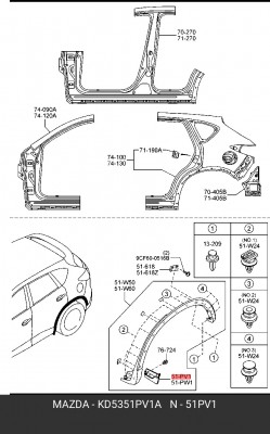 НАКЛАДКА ЗАДН. ПРАВ. РАСШИРИТЕЛЯ KD5351PV1A MAZDA