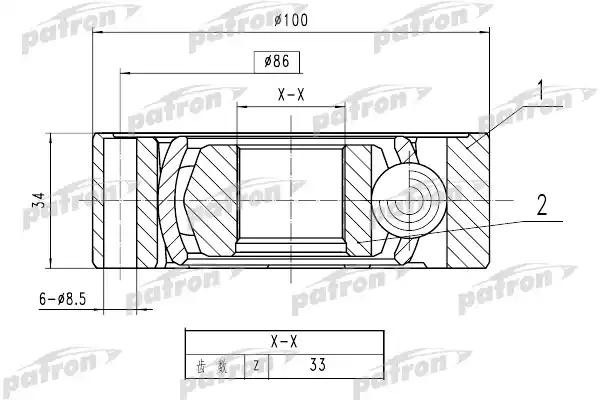 ШРУС внутренний VW Golf (87-) AUDI A3 (97-) SEAT Leon (00-) SKODA Octavia (97-)  PCV1787 PATRON