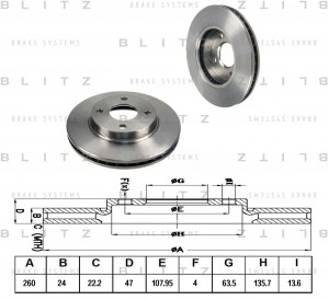 FORD MONDEO I/II / SCORPIO 93> 260x24x4 BS0336 BLITZ