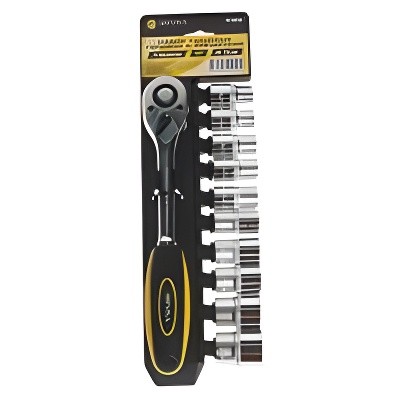 Набор головок торцевых 1/2" 10-24мм с трещоткой 72 зуба 11 предметов с держателе ER-96090 EVRIKA