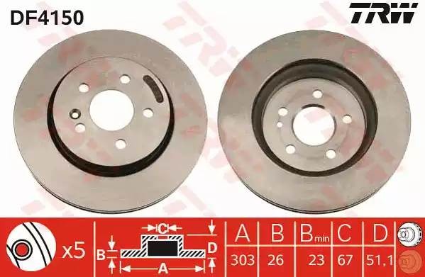Диск тормозной MERCEDES ML (W163) (98-05) передний (1шт.) TRW DF4150 TRW