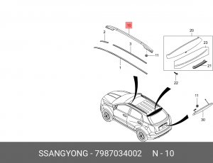 Рейлинг SSANGYONG Actyon (10-) крыши правый OE 7987034002 SSANG YONG