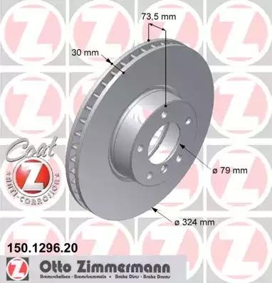 диск тормозной !перед. 324x30/74-5x120 \ BMW E39 2.0-4.4 M54/M57/M62 00> 150.1296.20 ZIMMERMANN
