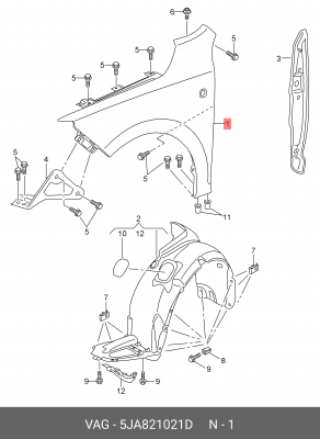 крыло переднее! левое без отв.\ Skoda Rapid 13> 5JA 821 021 D VAG