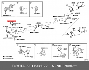 9011908D22 БОЛТ 90119-08D22 TOYOTA
