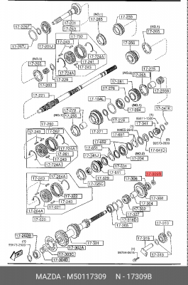 ГАЙКА ВАЛА КПП 929/B1600/B1800/B2000/B2200/B2500/B2600/B2900/E2000/E2200/BT-50// M501-17-309 MAZDA