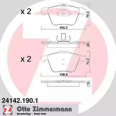 колодки дисковые !перед. 155x75x20 \ Ford S-Max,Volvo S80/V70/XC70 2.0-4.4 06> 241421901 ZIMMERMANN