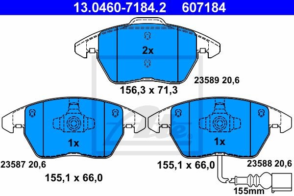 Колодки тормозные VW Passat (05-) SKODA Octavia (04-) передние (4шт.) ATE 13.0460-7184.2 ATE