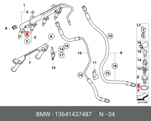 Кольцо уплотнительное BMW 1 (E81,E82,E87) топливной форсунки верхнее OE 13 64 1 437 487 BMW