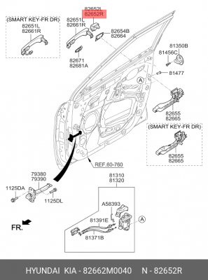 колпачок перед.правой ручки двери!\ Hyundai Creta 17> 82662M0040 HYUNDAI