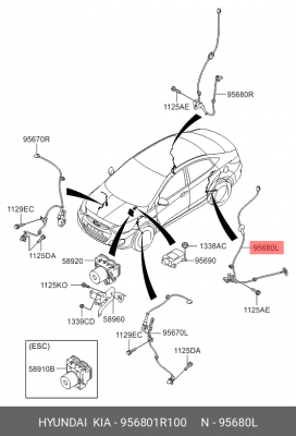 Датчик АБС HYUNDAI Solaris хетчбек колеса заднего левого OE 956801R100 HYUNDAI KIA