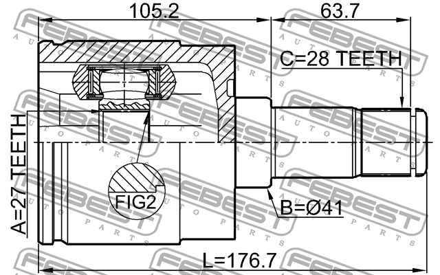 ШРУС внутренний левый к-кт! 27x41x28\ KIA 2211-GHLH FEBEST