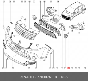 фиксатор держателя противотуманной фары!\ Renault Logan/Sandero/Megane 7703076118 RENAULT
