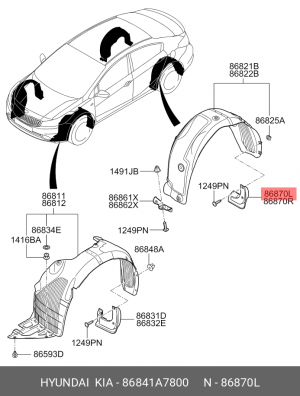 Брызговик KIA Cerato (13-) задний левый OE 86841A7800 HYUNDAI KIA