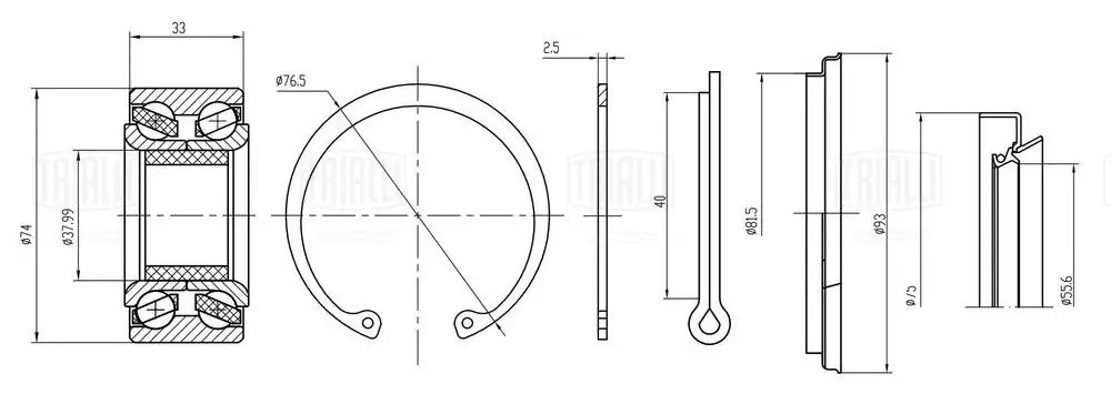Подшипник ступицы для а/м Toyota RAV 4 (94-) перед. (кмпл: подшип./сальн.2шт/шпл CS1993 TRIALLI