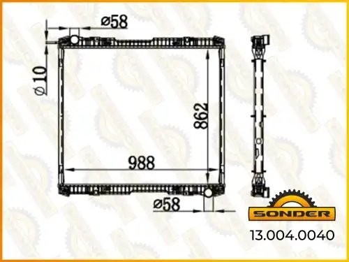 Радиатор SC R DC11/12/16 340/380/420/470/500/580/620 л. с. ( с рамкой) (Nissens  130040040 SONDER