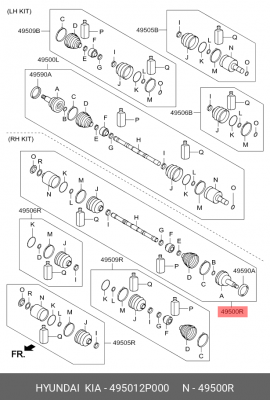 Привод HYUNDAI Santa Fe (09-) (2.2 TCI) (АКПП) колеса переднего правый OE 49501-2P000 HYUNDAI KIA