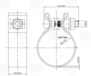 Хомут глушителя ленточный D=57 мм нержавеющая сталь 304 SS OC 57 SS TRIALLI