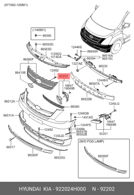 Фара противотуманная HYUNDAI Starex H-1 (07-) правая OE 922024H000 HYUNDAI KIA